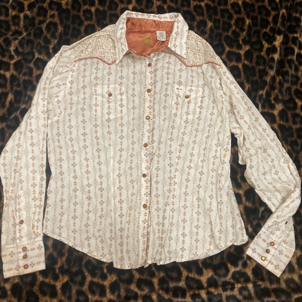 Cream with orange design long sleeve button down